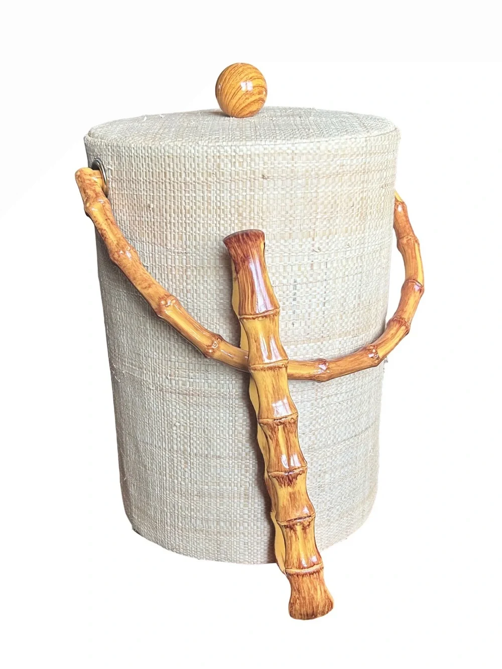 Vintage Grasscloth & Faux Bamboo Ice Bucket